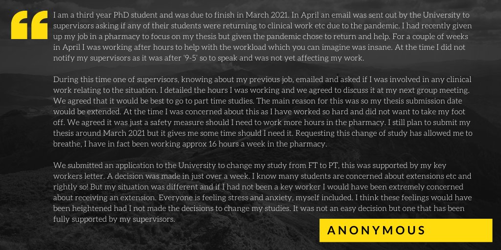 Marissa_Smith8's tweet photo. As I’ve returned to work in a pharmacy during #COVID19UK I made the decision to move to part-time study. Working on the front line I’ve been distressed and anxious but the support I’ve received from my supervisors, colleagues and friends has been amazing💜 @PandemicPGRs #phdchat https://t.co/9C3jvUDDlE