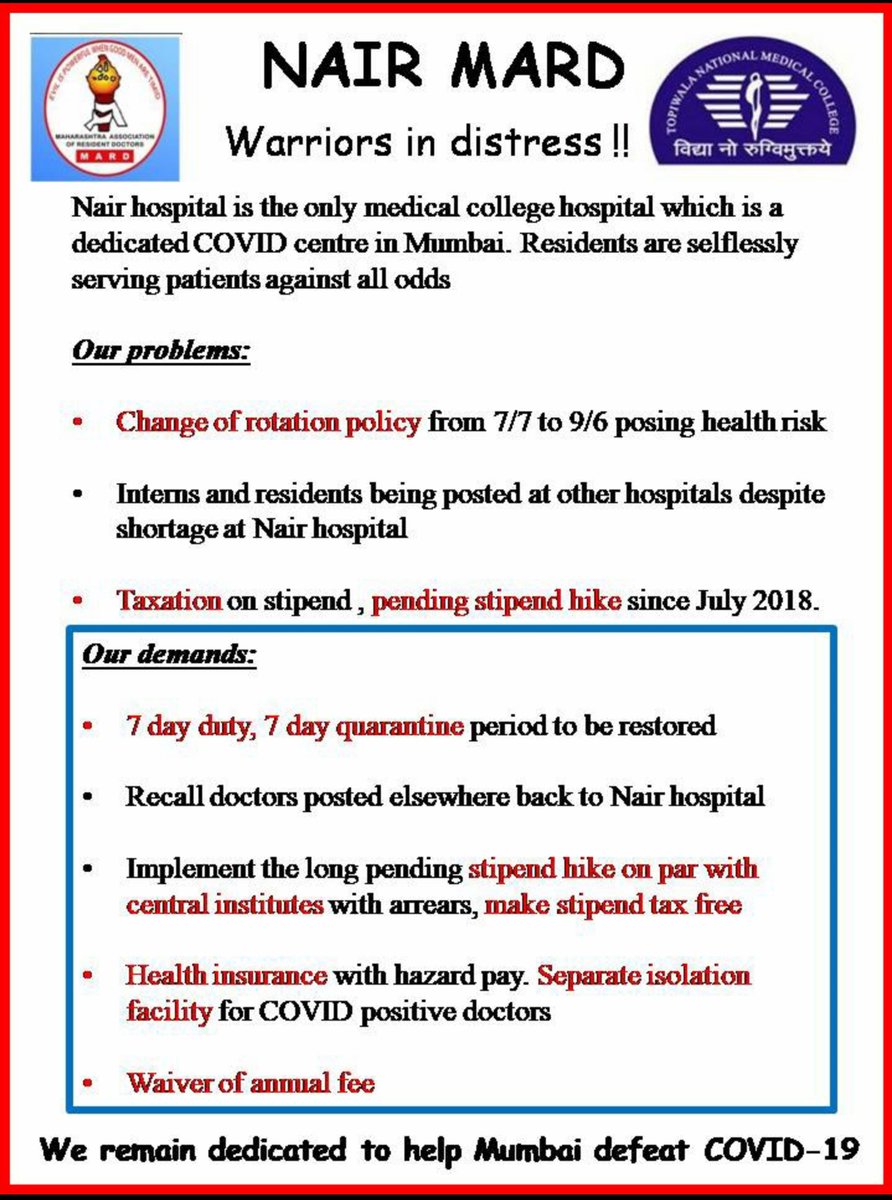 DrSaknure's tweet photo. #QuarantineForResidents
#FacilitiesForFrontliners
#BasicsForBattlers
#Sion_MARD 
@cmomaharashtra @AmitV_deshmukh @rajeshtope11 @AUThackerey @adityathackerey @mybmc  @ResidentDoctors @LJhegade https://t.co/tD6i7LEnGb