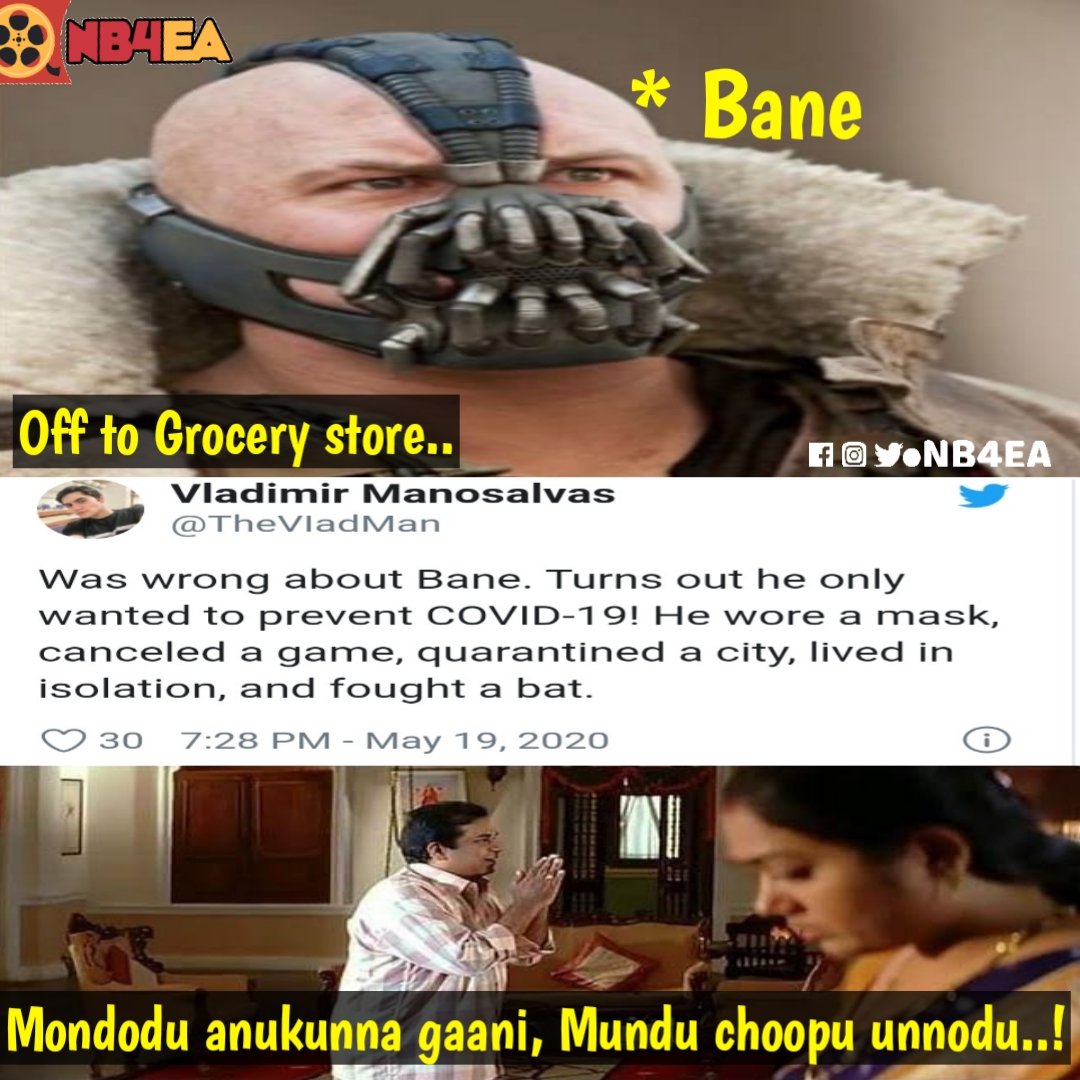Nb4Ea's tweet photo. #Bane to #GroceryStore 😷
#WearMask #StopCoronaSpread #Brahmanandam #Athadu #Nb4ea 👍 follow @Nb4Ea https://t.co/J9Li4aAwnC