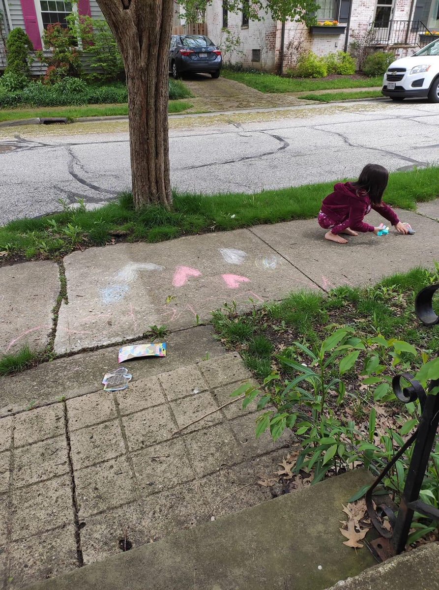 Virtual Chalkfest: We 💛 to see you all chalking from home! Spread some cheer to your neighborhood today just like this friend! ⭐️💜 #EmersonConnects #InThisTogetherLkwd