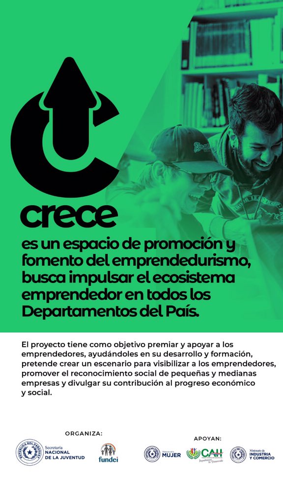 FundeiParaguay's tweet photo. El Proyecto #CRECE. Es un espacio para emprendedores! 💪🏼💪🏼💪🏼Súmate! Más info: https://t.co/Ul1tO0yHvN https://t.co/5XCN0ev0Uo