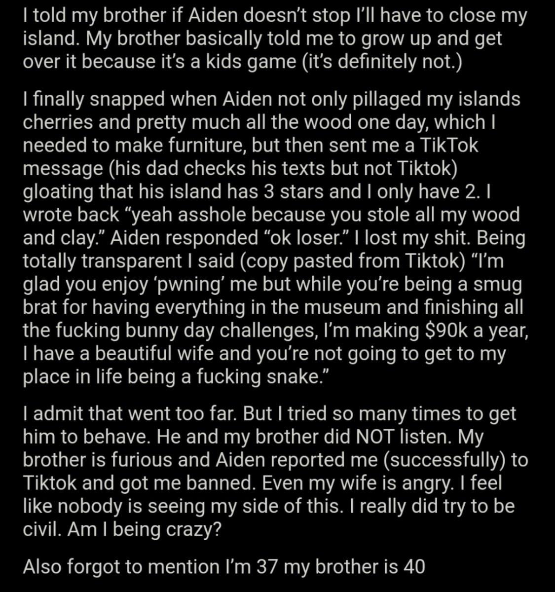 AITA_online's tweet image. AITA for sending an angry message to a 10 year old who ruined my Animal Crossing island?  bit.ly/2ZjoJpn