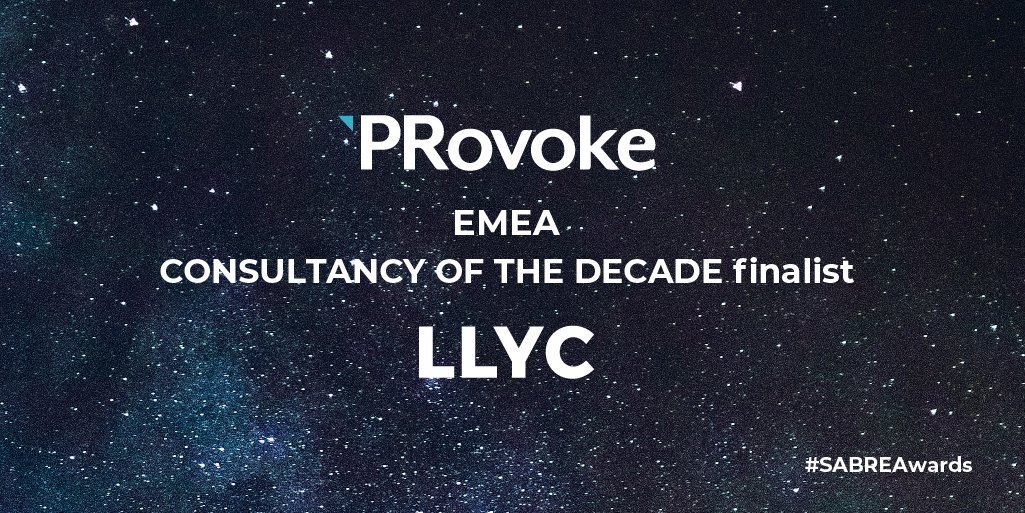 LLYC_Global's tweet photo. So excited to be named amongst seven firms as EMEA Agencies of the Decade, thanks @Provoke_News. #SABREAwards #LLYClientcentric
https://t.co/rFXdOg8Ebj https://t.co/iIRu1JfLaC