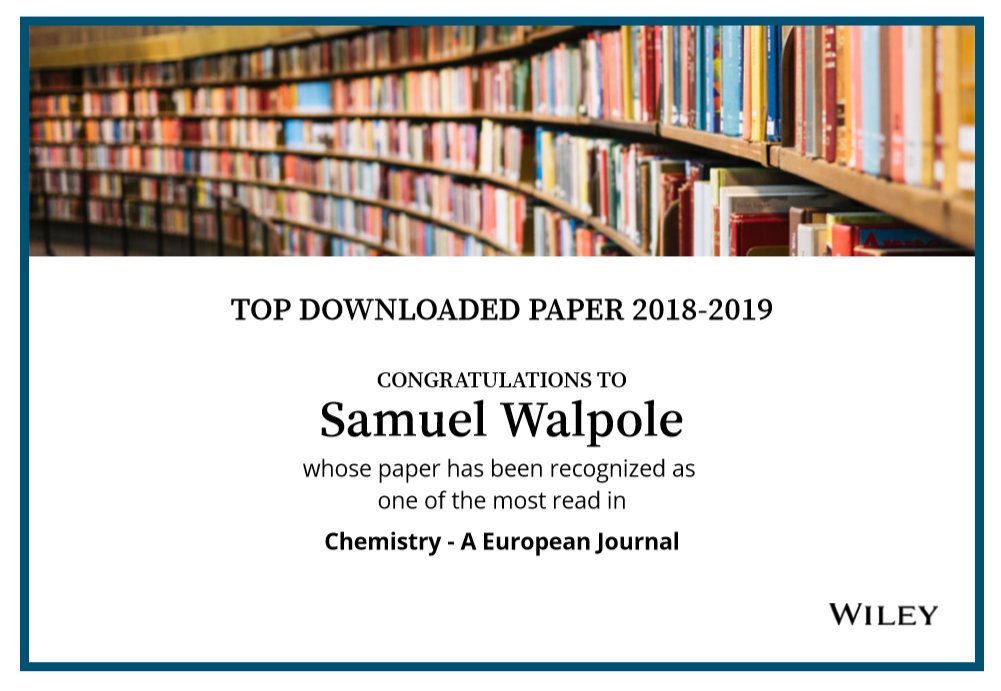 walpolesj's tweet photo. It's taken a few weeks to get the certificate, but it's pretty exciting to see that, even though I'm not actively in science anymore, the research that I've been lucky enough to be part of is making a real impact. https://t.co/crKkO5is8q 

#science #chemistry #research #stem #phd https://t.co/tiiQCUJ7ow