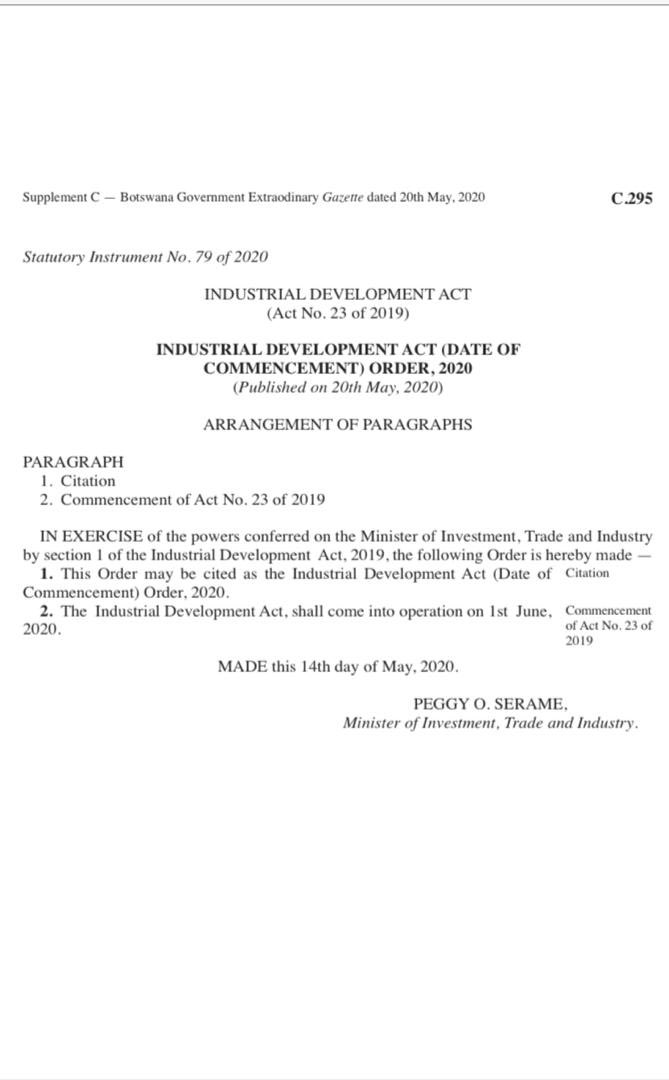 SeramePeggy's tweet photo. We have further eased doing business in Botswana through legislation that regulates starting a business. Details of the Regulations for both the Trade &amp; Industrial Development Acts will be explained in the coming days. https://t.co/U8PrKoi0u6