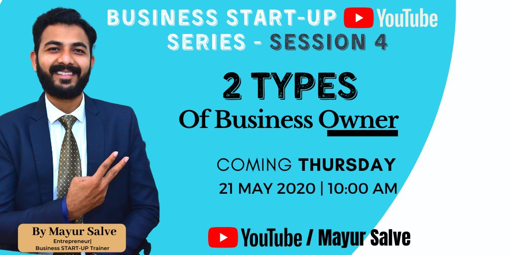 mayur1salve's tweet photo. This Thursday, we are going to upload.
"Business Start-up YouTube Video Series"-session 4
"2 Types of Business Owner"👨‍💼👩‍💼

👇Subscribe Now👇
https://t.co/QPqHn2jVGU

#businessstartups #mayursalve #business #Entrepreneur #Newstartup #Howtostartbusiness
#Busininesstips https://t.co/rWsLLHcp3z
