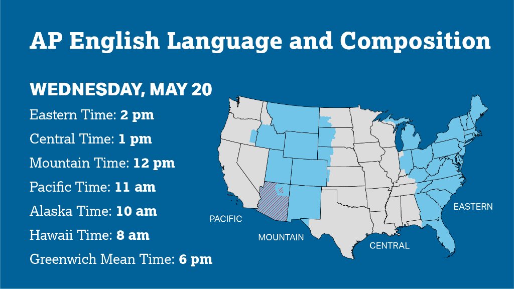 APforStudents's tweet photo. AP English Language and Composition students: Your exam begins in 1️⃣ hour! 
⏰ Make sure you click your e-ticket in your email 30 minutes before the exam begins.
✅ Test day checklist: https://t.co/q8IKDoGjHT. https://t.co/N6VPCSWJCO