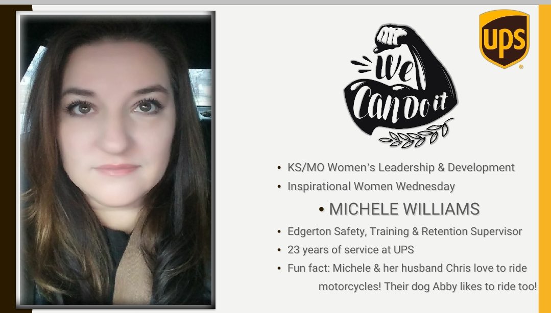 This month our Kansas WLD Inspirational Women Wednesday  shout out is Michele Williams, who is also this weeks Central Plains #SHEro of the week! She puts in extra time and effort for the good of UPS &amp; we appreciate this amazing woman! <a href="/CP_UPSers/">Central Plains</a> <a href="/upsjo2/">#upsjo</a> <a href="/Blindberg07/">Brooke Lindberg</a> <a href="/CPWomenRock/">Central Plains - Women in Operations</a>