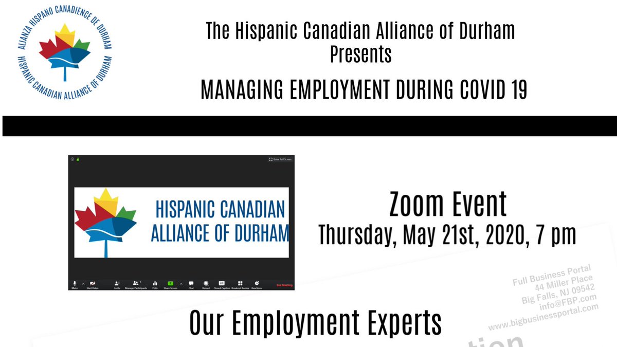 HispanicDurham's tweet photo. Managing employment during COVID 19, a Zoom webinar tomorrow, Thur, May 22nd, 7 pm
https://t.co/G2IAi0CBhJ https://t.co/kbbW5XUNhk