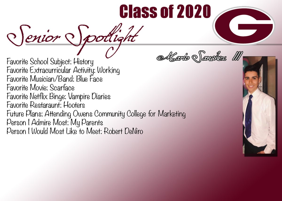 GenoaSchools's tweet photo. Senior Spotlights!!
#2020GenoaProud #2020CometNation #2020CometGrads https://t.co/lRn4mcdy41