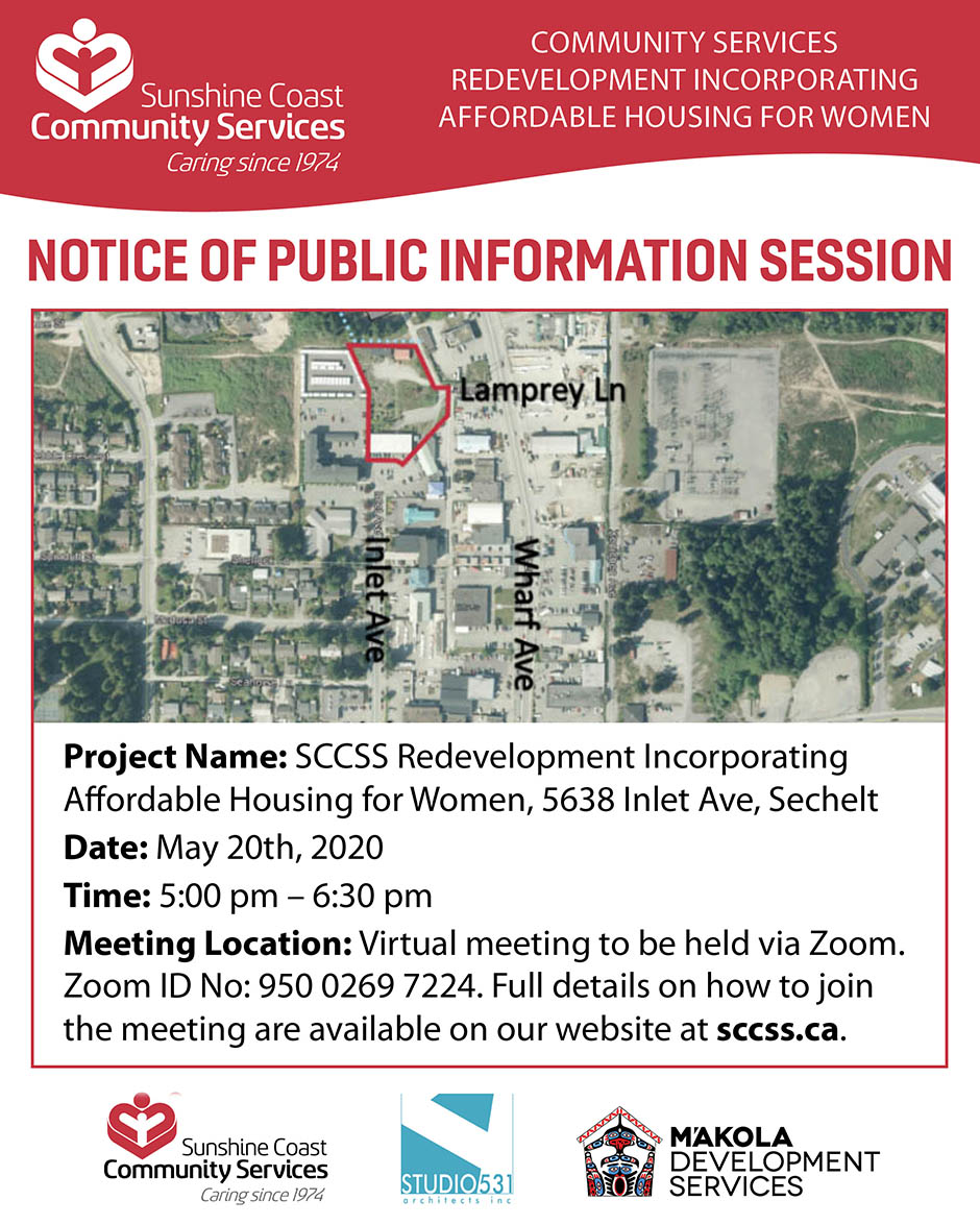 SCCommunityServ's tweet photo. Don't forget our Public Information Session for our Redevelopment Incorporating Affordable Housing for Women is this evening at 5:00 pm! For more information visit https://t.co/J9rypzFkEs  #affordablehousingforwomen #sechelt #sunshinecoastbc https://t.co/1ovVW5b3a9