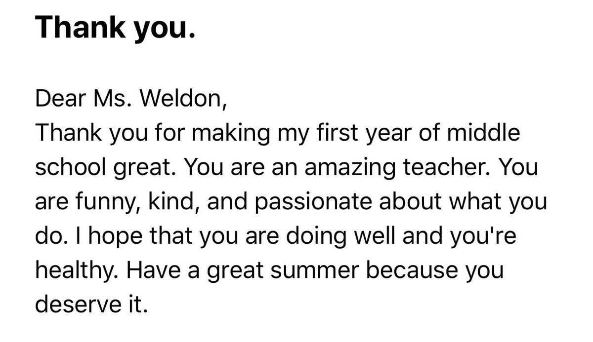 MissWeldonOQ's tweet photo. It’s definitely hard not ending the year at school but I do love receiving emails like this from my students 💕 https://t.co/yojydZ5I5M