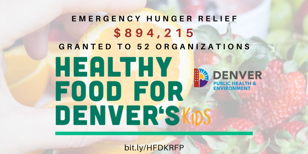 DDPHE's tweet photo. Healthy Food for #Denver Kids is excited to grant out ~$900,000 to 52 local organizations who are feeding youth &amp; families. Thanks @revision_coop @growhaus @foodforthoughtdenver @DPSNewsNow &amp; more! https://t.co/KshO7hdptj #HealthyFood #FoodAccess @MayorHancock @CityofDenver https://t.co/7SAkH3JxvA