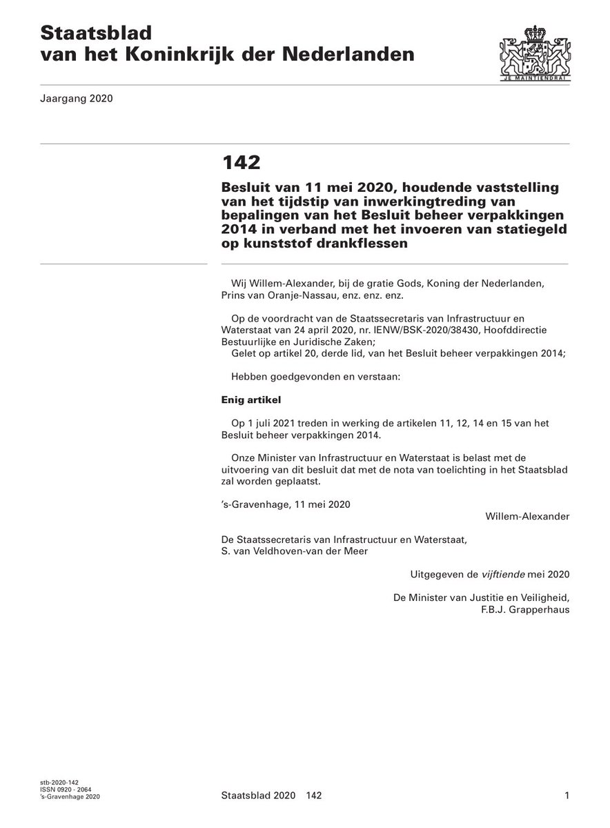 TonteKloese's tweet photo. #Statiegeld-uitbreiding met wetgeving geregeld, waar het voorheen op basis van vrijwillige afspraken, convenanten en raamovereenkomsten was geregeld. 
Per 1 juli 2021 statiegeld op alle PET-flessen kleiner dan 3 liter. https://t.co/D8mWUtmpql