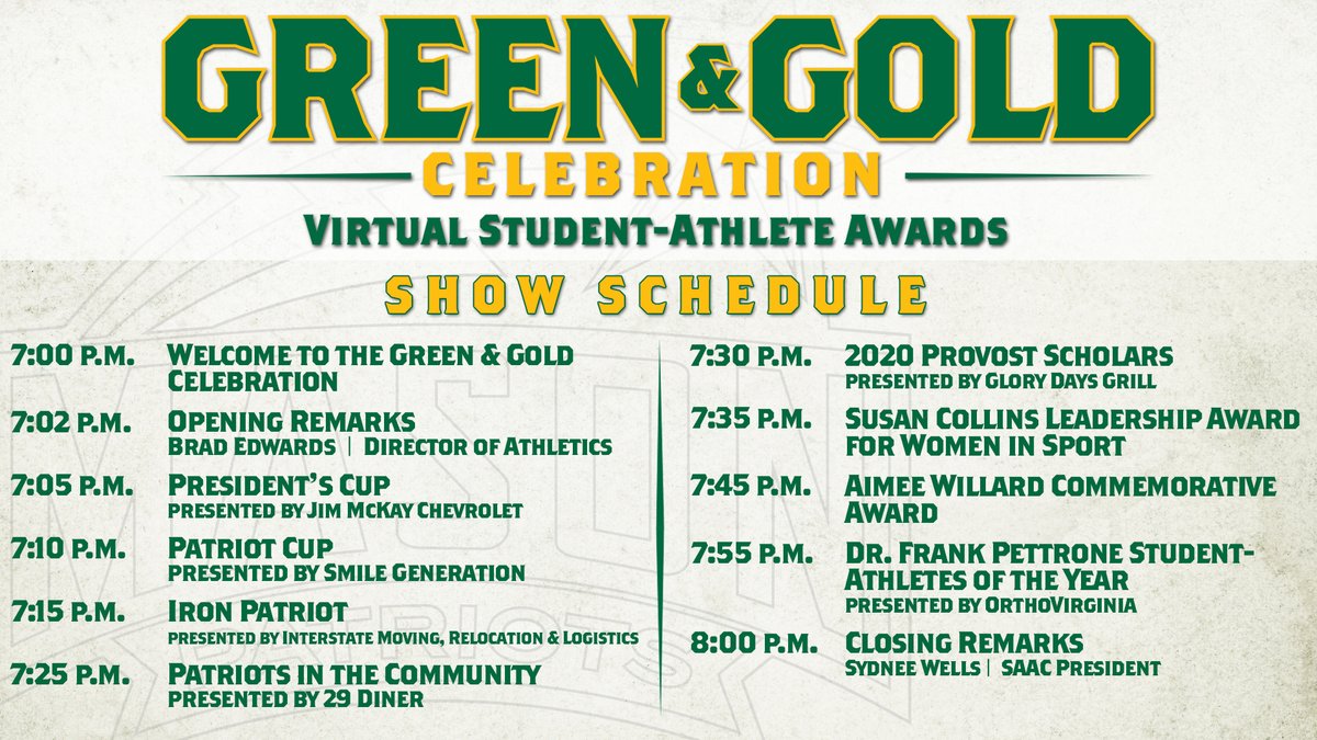 𝗧𝗼𝗻𝗶𝗴𝗵𝘁'𝘀 𝘁𝗵𝗲 𝗻𝗶𝗴𝗵𝘁!

The 2020 Green &amp; Gold Celebration on Twitter!

Tune in at 7 pm ⤵️
