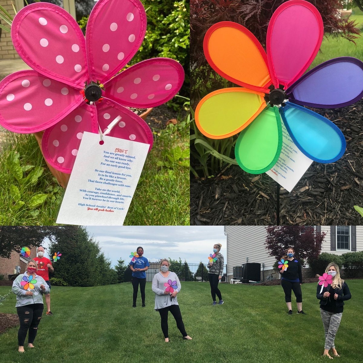SPSDinfo's tweet photo. Eighth grade teachers made surprise social distancing deliveries yesterday to all South Park eighth graders’ homes. The teachers placed pinwheels and a poem in the students’ yards to show how much their teachers think of them and miss them.
#SPTogether https://t.co/mOZ55f98oN