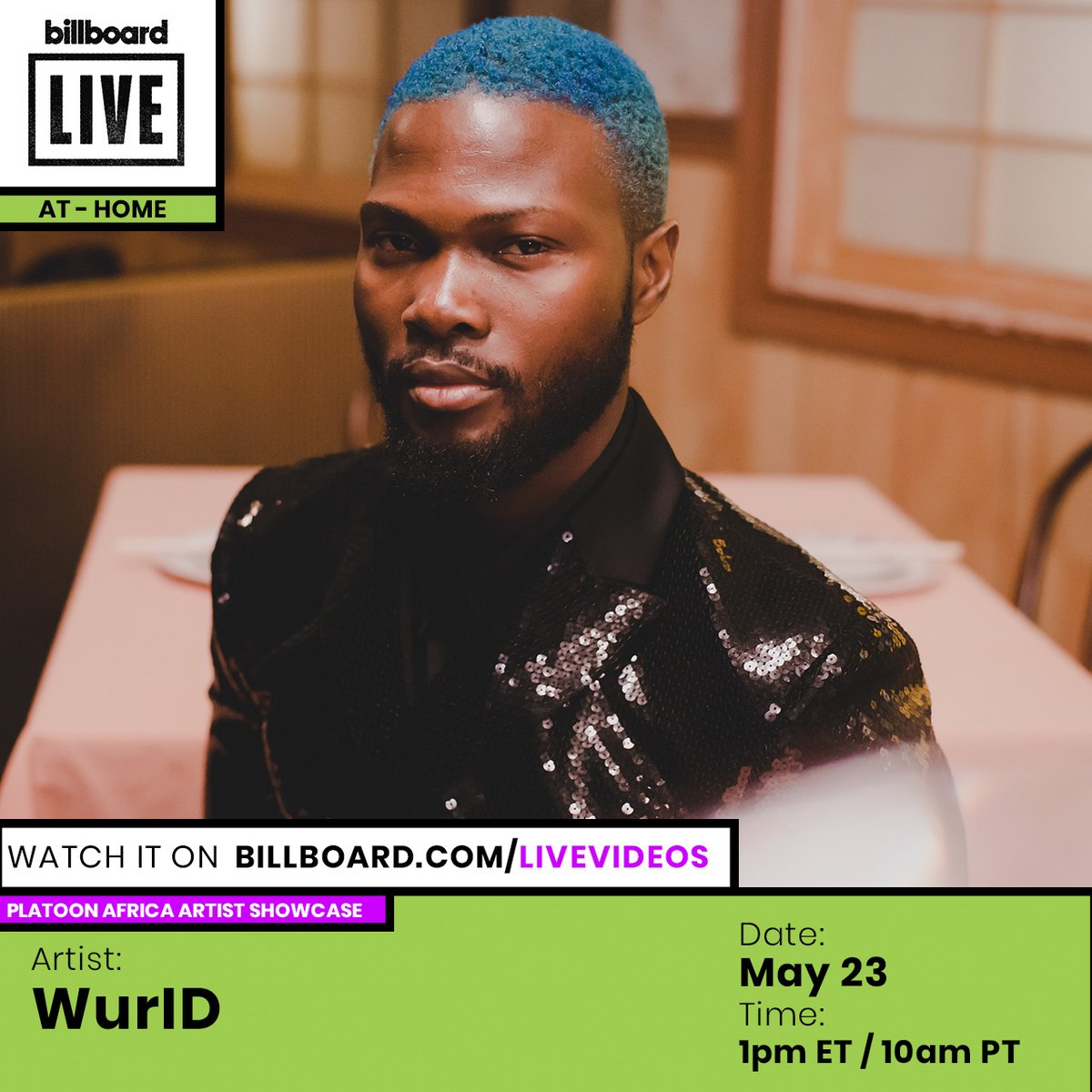 billboard's tweet photo. .@thisiswurld is performing for the @weareplatoon #BillboardLive At-Home showcase!

Tune in to the session here: https://t.co/1ziWfzycH7 https://t.co/zHZY263uM0