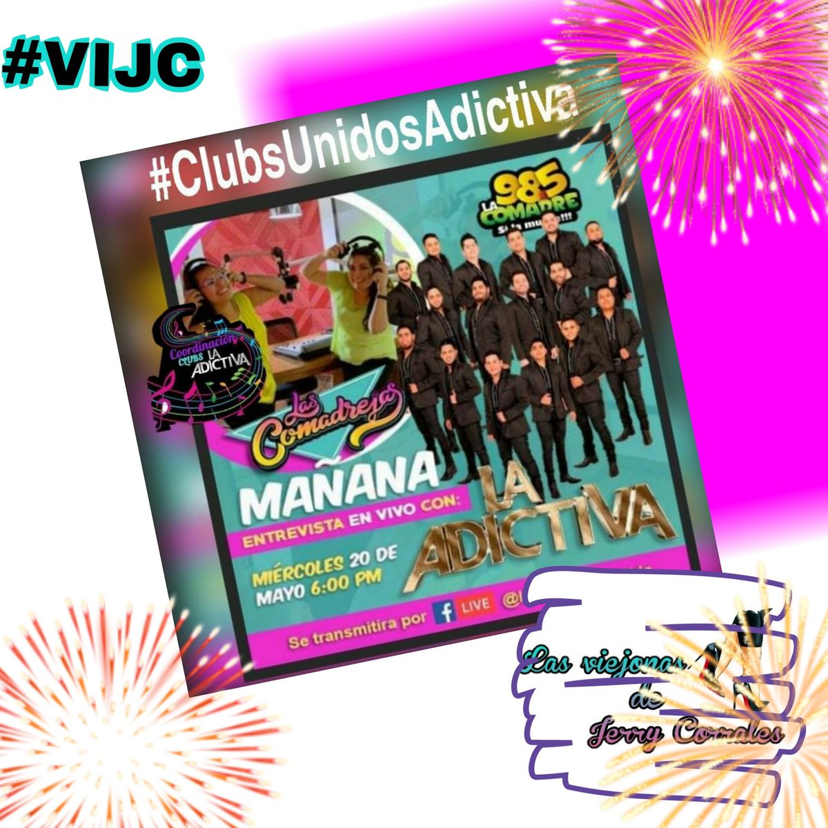 ViejonasJ's tweet photo. 🎊Hoy 20 de Mayo #LasComadrejas entrevistaran a @adictivaoficial
en #LaComadreMerida a las 6:00pm, 
No te lo Pierdas 🤠
#SomosGruperos 
@CoordiAdictiva
#LaMusicaDeLaAdictivaSeVive 💃
#HacesMagiaConTuVozConTuSonrisaAlegrasNuestroCorazon💜
#VIJC 👈
@ViejonasJ 🎊 https://t.co/z5pYEfuWGw