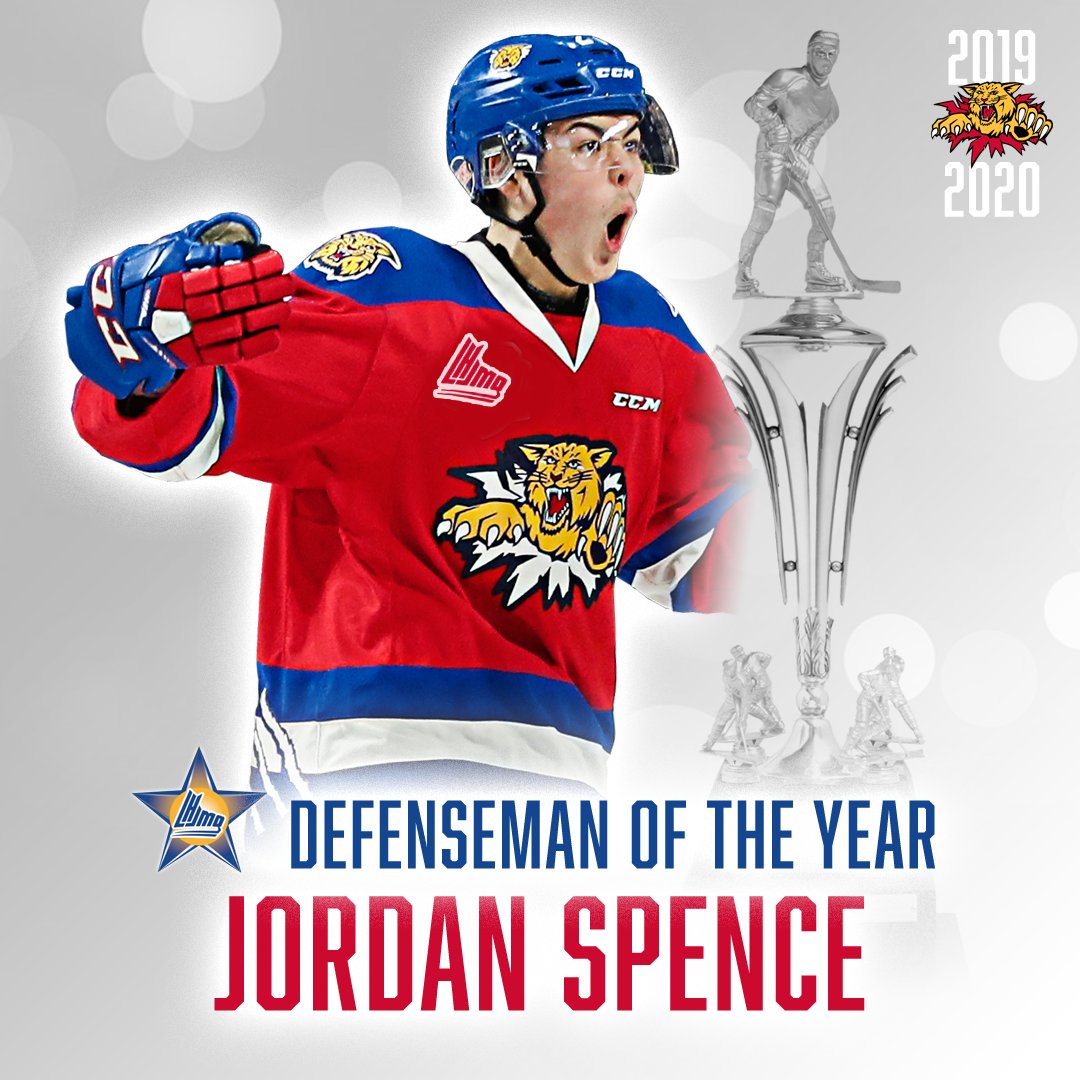 monctonwildcats's tweet photo. Congratulations to Jordan Spence, named the @QMJHL Defenseman of the Year! Jordan put up 52 Pts (9G, 43A) in a shortened season, while posting an amazing +49 plus/minus rating. He does it all! #DefendTheDen https://t.co/KMyjW14GEP