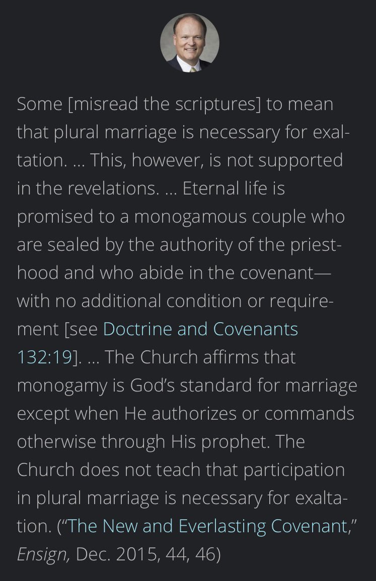 Monogamy is the Lord’s standard and polygamy was an exception. And only when God authorizes it. Plural marriage is not necessary for exaltation. Quote from Elder Marcus B. Nash