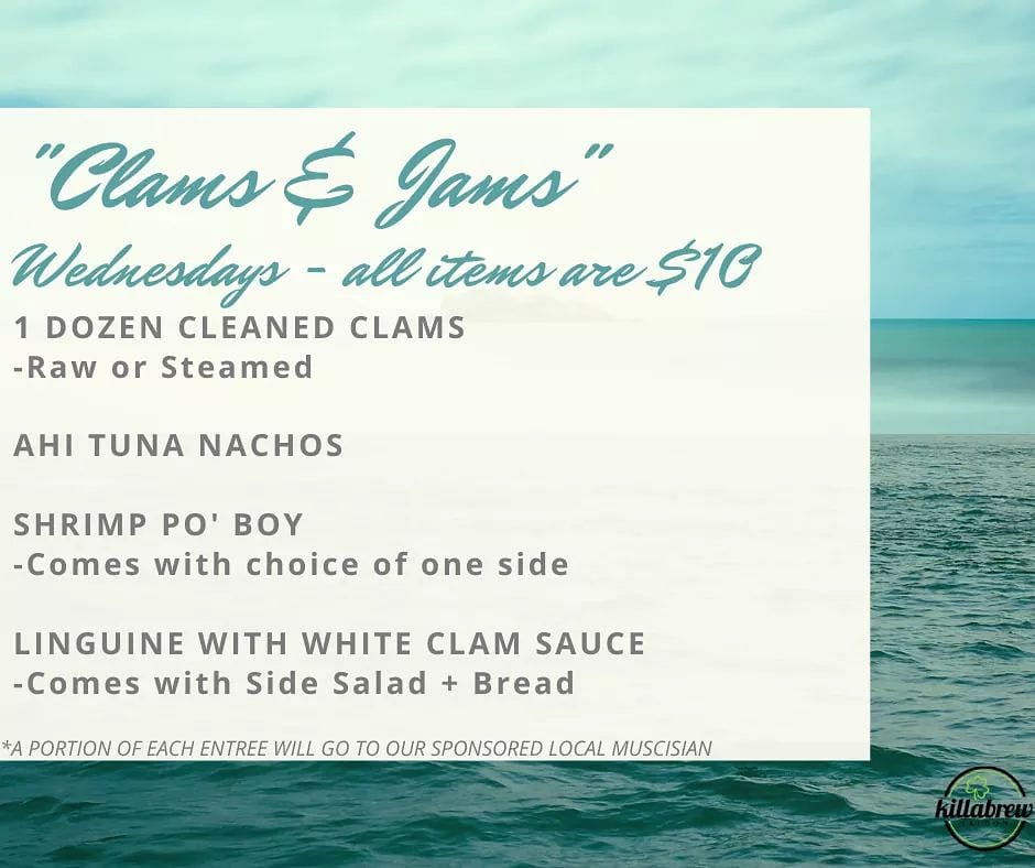 KillabrewSaloon's tweet photo. Let's take advantage of this beautiful weather for Clams and Jams tonight! ☀️

Tonight from 5-8pm, we'll have live entertainment with Louie Baldanza outside while you enjoy curbside pick-up and freshly steamed clams!

*Full menu also available*

#clamsandjams #steamedclams https://t.co/TNM1WsOeBv