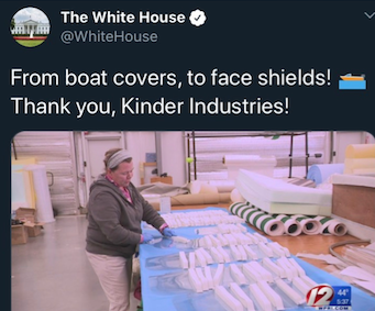 KinderSafety's tweet photo. GOT PPE?  For the past 9 weeks we've stopped making marine canvas in our Bristol, RI shop and have focused only on masks &amp; shields - 60,000 pieces and counting!  We have enough material to make over 100,000 more - just want to do our part!  For more info: https://t.co/I6U2qvvV4c https://t.co/R6R7INaQMB