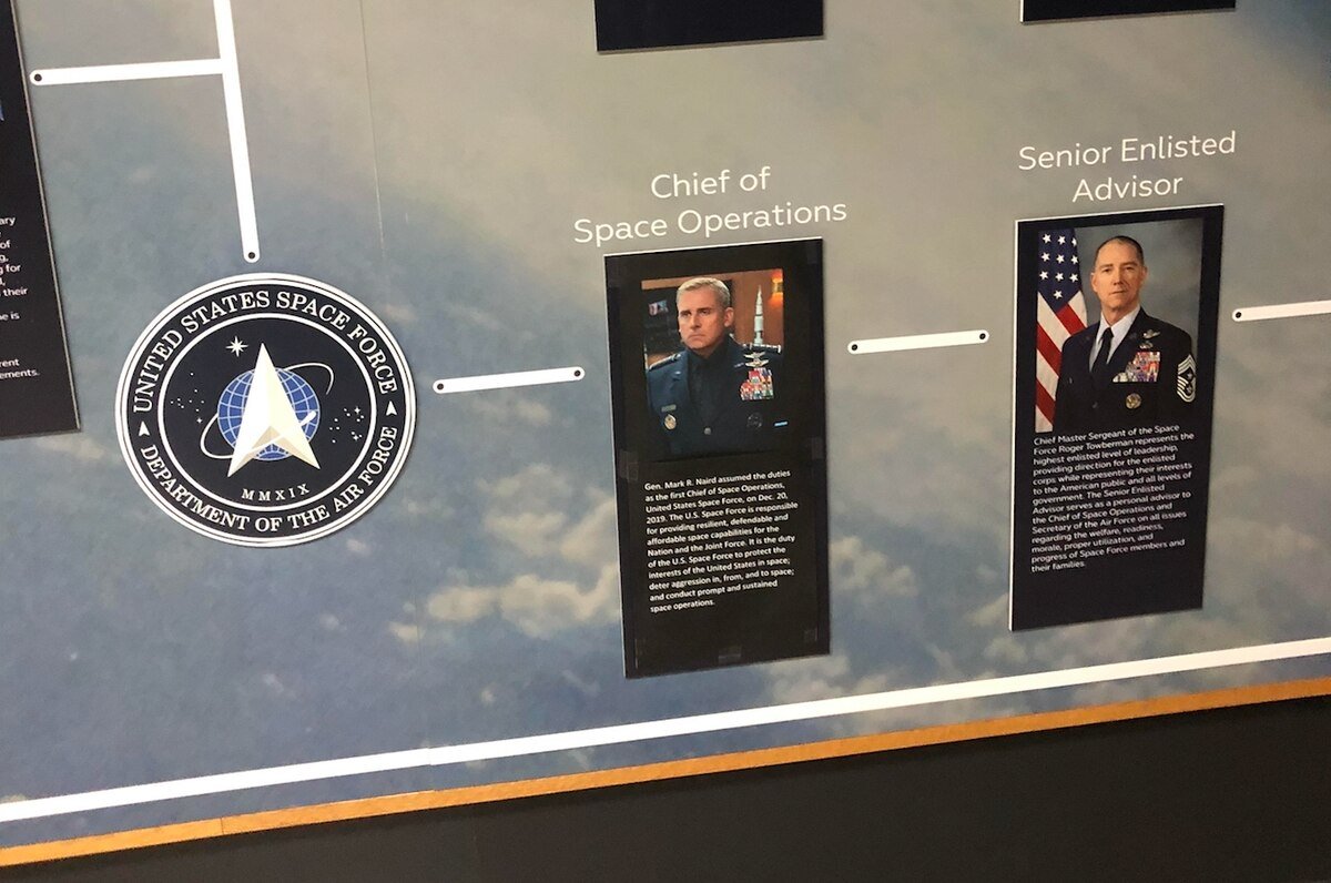 militarytimesop's tweet photo. Someone taped Steve Carell’s picture over Space Force’s top officer at the USAF museum

https://t.co/HwvIIZ4fnM https://t.co/SCRcj1MWQw