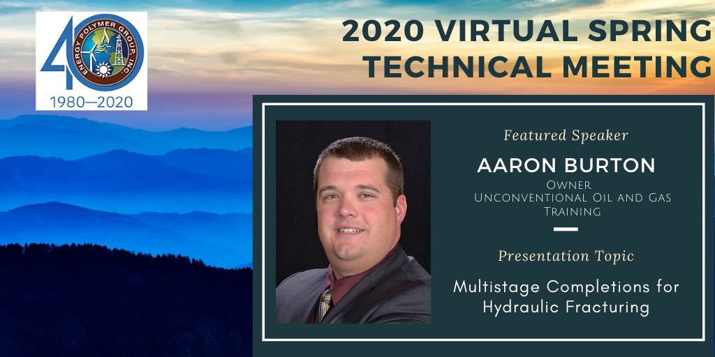 EnergyPolymer's tweet image. Are you tuned into the Virtual Spring Technical Meeting going on right now? Aaron Burton, the owner of Unconventional Oil and Gas Training is about to start his presentation at 1:15 p.m.!

#virtualmeeting #epg #springtechnical #hydraulicfracturing