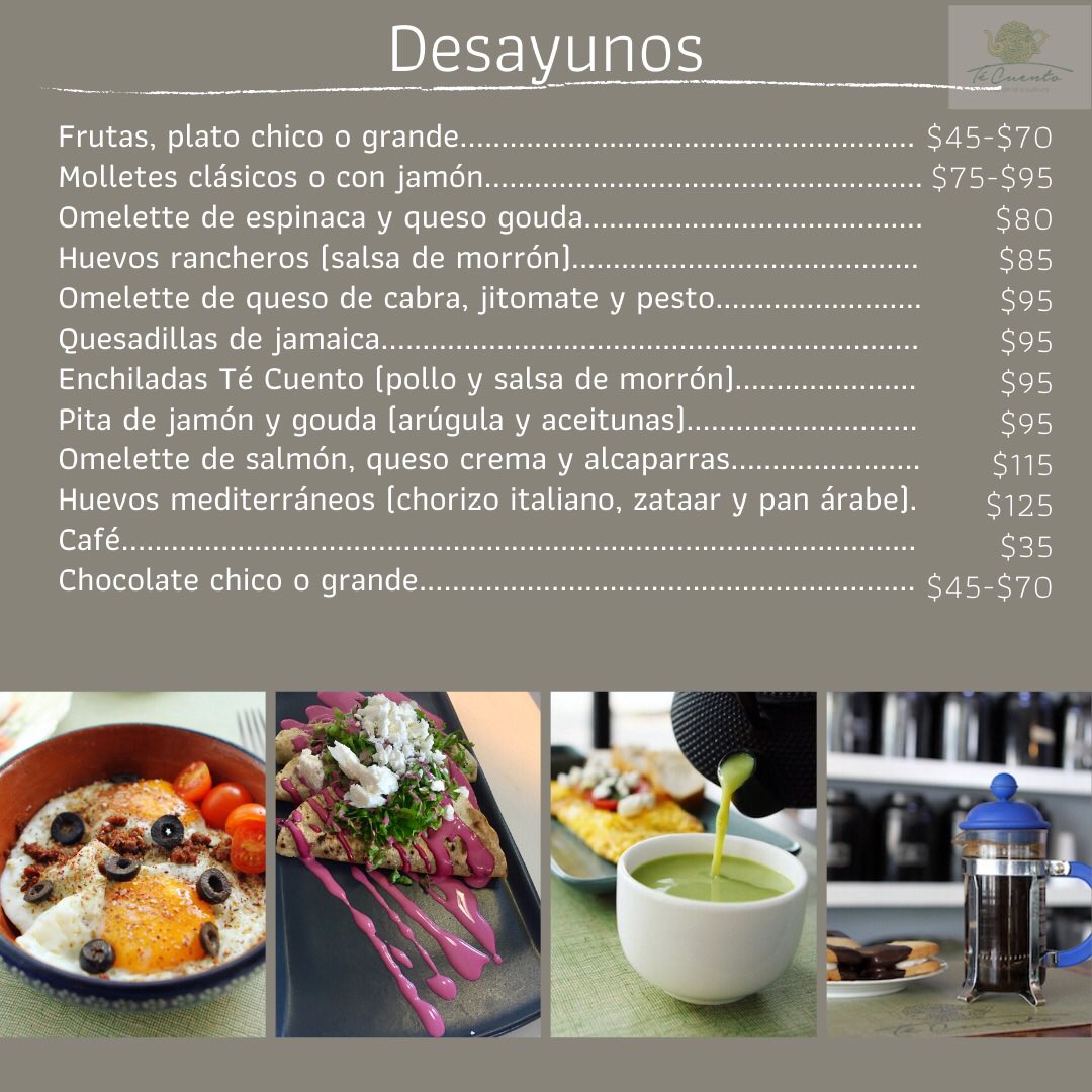 TeCuento2017's tweet photo. Con mucho amor  les compartimos un menú especial 😊, incluye: infusiones, pasteles, desayunos y nuevos platillos.
👉En Té Cuento pensamos en la salud de todas y todos, dándonos esos gustitos con calidad. https://t.co/cYe4SlPsEx