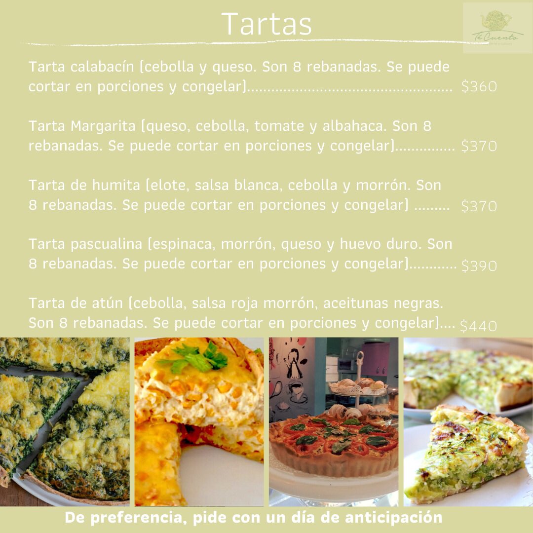 TeCuento2017's tweet photo. Con mucho amor  les compartimos un menú especial 😊, incluye: infusiones, pasteles, desayunos y nuevos platillos.
👉En Té Cuento pensamos en la salud de todas y todos, dándonos esos gustitos con calidad. https://t.co/cYe4SlPsEx