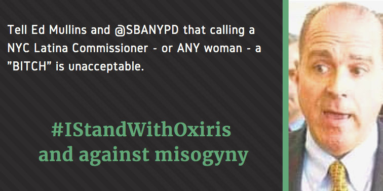 Dianne4NYC's tweet photo. .@SBAnypd and your president Ed Mullins – it’s not okay for you to call a Latina, or any woman, a “bitch” #IStandWithOxiris https://t.co/YCnMUl2CLC
