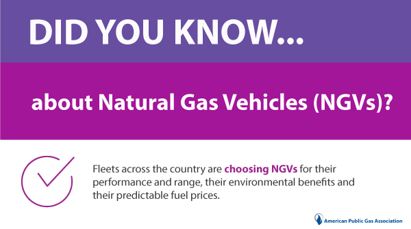 APGA's tweet photo. Did you know about #naturalgas vehicles (#ngvs)... Fleets across the country are choosing NGVs for their performance and range, their environmental benefits and their predictable fuel prices. #knownaturalgas #dyk https://t.co/y33FRSPj3B