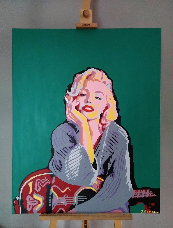 Piotr_i_Pawel_C's tweet photo. Marilyn Monroe z gitarą, akryl na płótnie 80x100 cm. #Marilyn #Monroe #gwiazda #filmowa #marilynmonroe #Hollywood #painting #gitara #guitar #PiotriPawełCielątkowski #star #bracia #Kwidzyn #gallery #actress #estrella #design #Polska #pipcx2 #artist #inspiracje #Jeane #Mortenson https://t.co/0S0As4fDJX