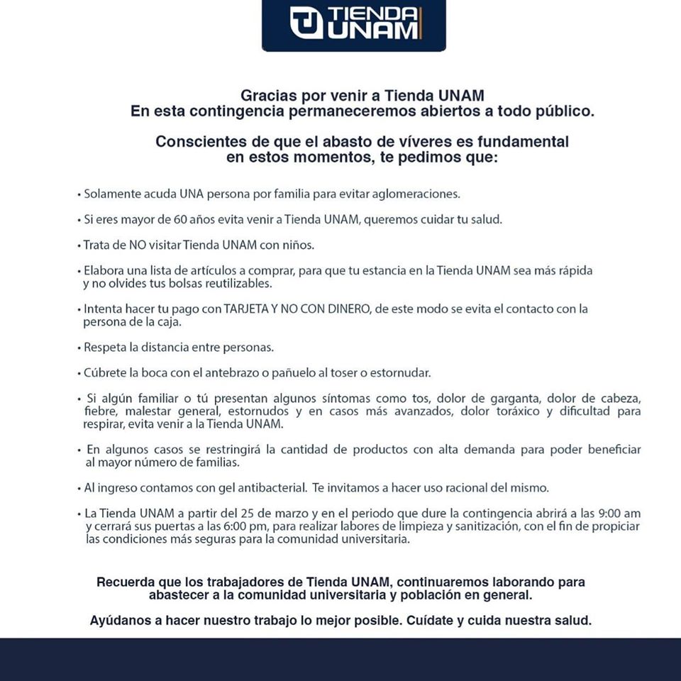 TiendaUNAM's tweet photo. Hoy se ha reportado como el día de mayores contagios en el mundo. No nos descuidemos. En @TiendaUNAM mantenemos los #lineamientos de higiene y seguridad y te pedimos que los respetes y cumplas en su totalidad. https://t.co/LXMlq5cVk9