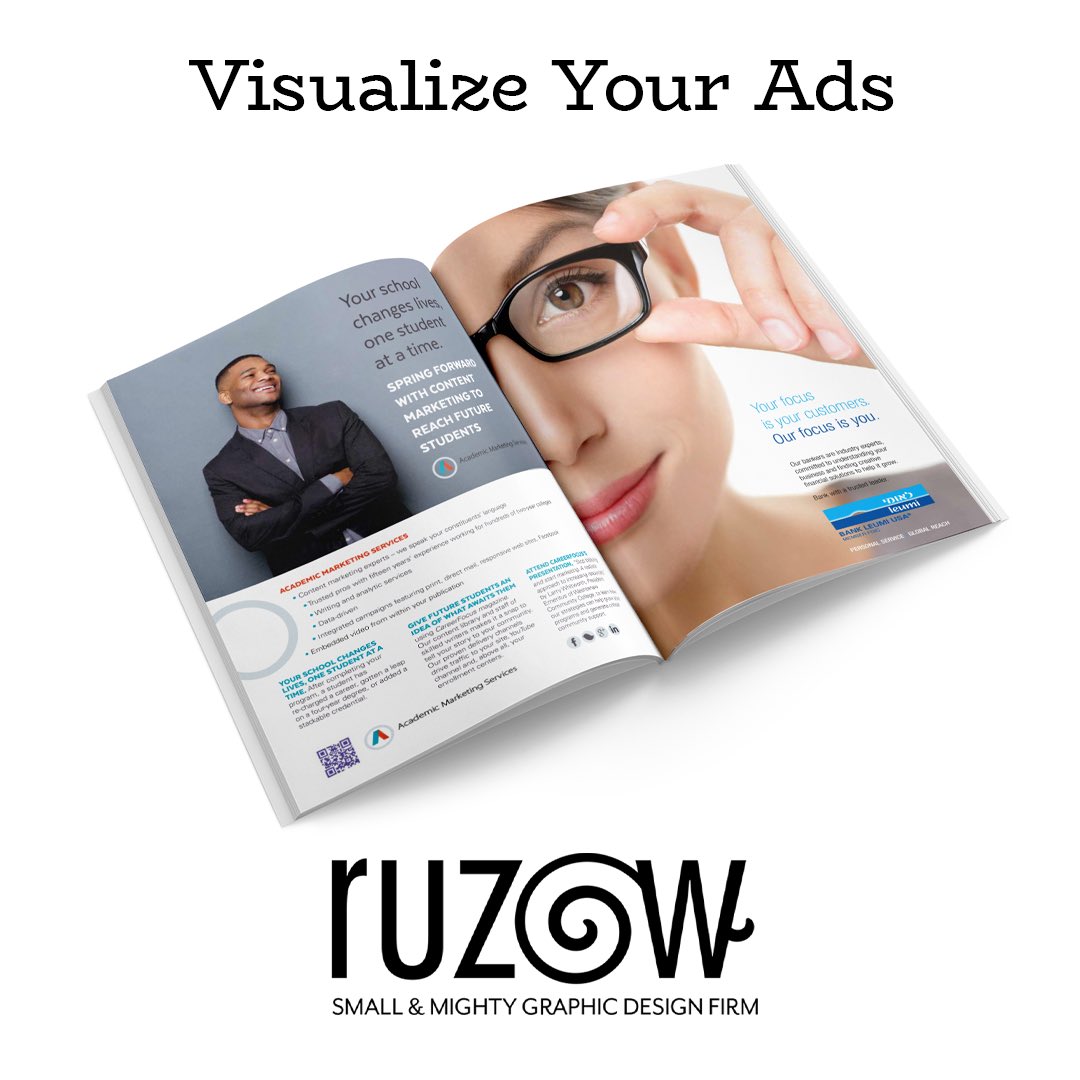 ruzowgraphics's tweet image. Work with this graphic designer to Visualize Your Ads to distill your information for maximum impact. #designandcopy #VisualizeYourMessage #AdDesigner #DigitalAdDesigns #PrintAdDesigns #certifiedwomanownedbusiness #GraphicDesigner #businessmarketing