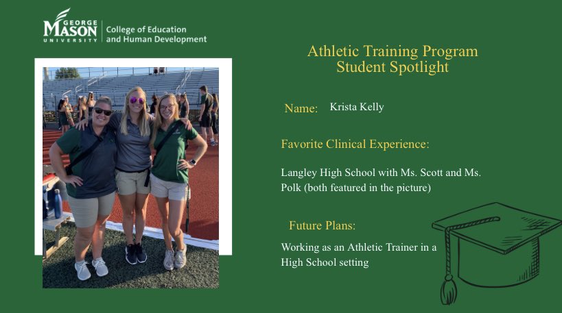 MasonMSAT's tweet photo. Congratulations to #MasonATEP Class of 2020 grad, Krista Kelly! #Classof2020 #athletictraining #MasonNation #ChooseMason https://t.co/dMHfm4AYcp
