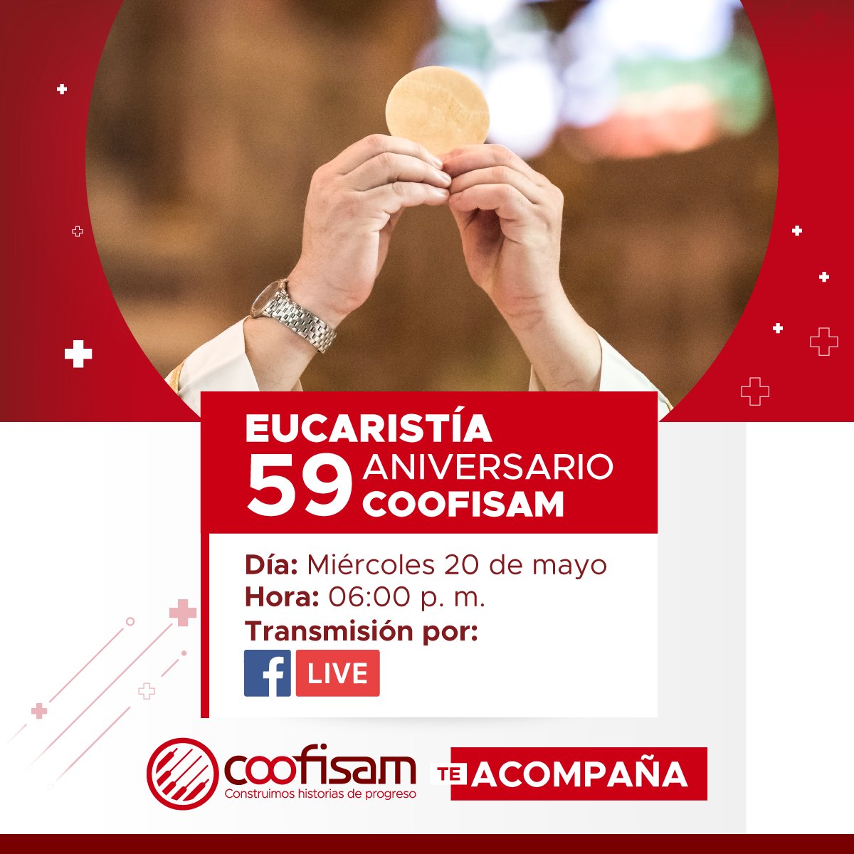 coofisam's tweet photo. #AniversarioCoofisam Únete a la transmisión de la eucaristía de acción de gracias por nuestro aniversario 59 ingresando a este enlace https://t.co/XHhgNWLqG0 https://t.co/OtKGhZ1tex