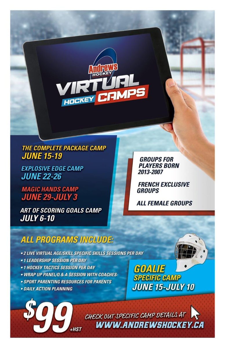 AndrewsHockey1's tweet image. Big news &amp;amp; contest. We are launching our brand new virtual camp experience starting June 15th! We are taking many of the components players receive at our summer camps and bringing them to you virtually!

Head to our FB page to enter the contest🙌