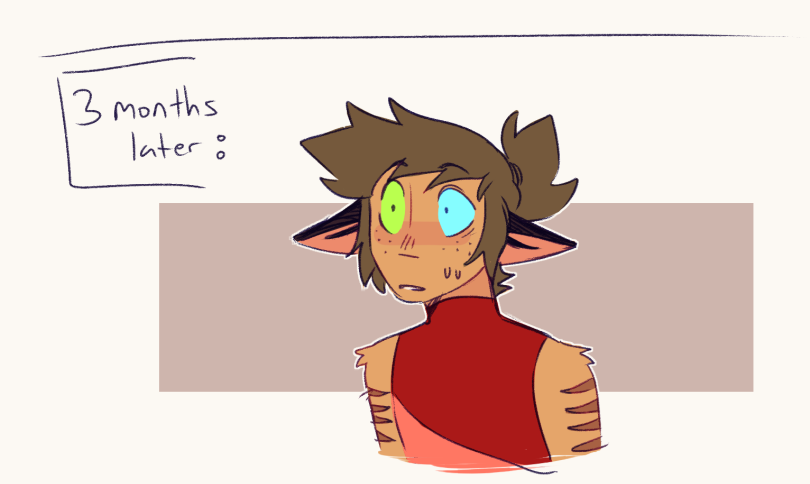 Another old ko-fi request with fankid content - Cora goes away on a trip and Nikala has... a bit of a growth spurt while they're gone xD