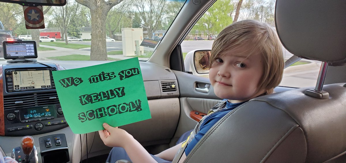 Mrs_Homan3's tweet photo. Thank you Kelly staff for the awesome drive by parade! It was a bittersweet moment for this 5th grader seeing all his old teachers and realizing he won't be going back. 😭 @KellyGFPS is the best!! 💚🖤 https://t.co/IvUZWbgXs9
