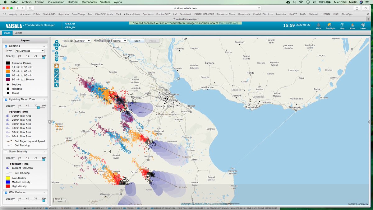 OpenSky_Uruguay's tweet image. “Por el sur y por el norte, se aproxima la tormenta”

@VaisalaGroup @MeteorologiaUy @sinae_oficial
 #lightningdetection #lightning