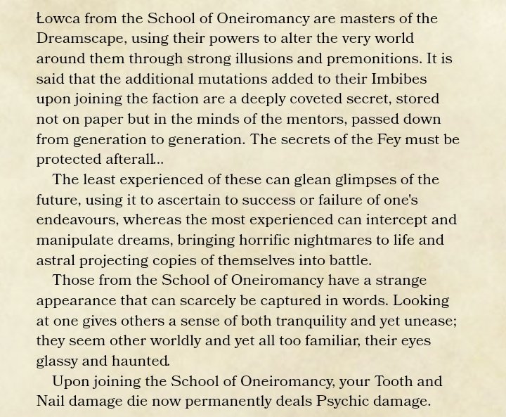 I've also made my own 5e  #dnd class focused on becoming more monstrous and inspired by the Witcher novels by A. Sapkowski! It's currently going through a bit of a tidy up, but here are some snippets of the features!