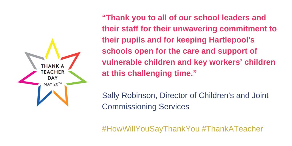 It's #thankateacherday, a moment when we can come together to say thank you to teachers across #Hartlepool who are making a difference not only now during these unprecedented times, but every day of the year. 

#HowWillYouSayThankYou #ThankATeacher