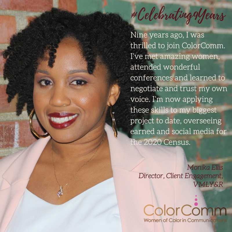 ColorCommntwk's tweet photo. Today's #WCW is our #ColorComm Charter Member @monika_ellis! Monika is a rock star and has been serving as a volunteer and supporting the organization since the beginning. We can't thank our Charter Members enough their longtime support! #Celebrating9Years #ColorComm9 https://t.co/Y1cmeKywm8