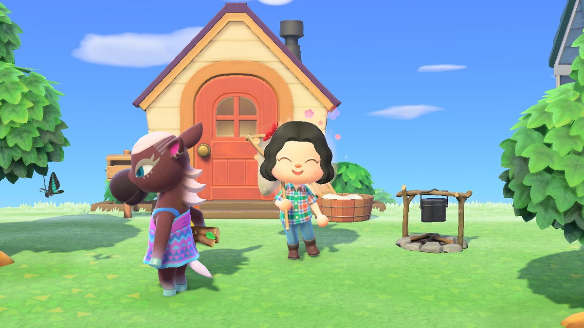 SCultureRecall's tweet photo. Tried taking a photo with my new house and Reneigh kept photobombing. #AnimalCrossing #ACNH #NintendoSwitch https://t.co/Vu4vudDbG2