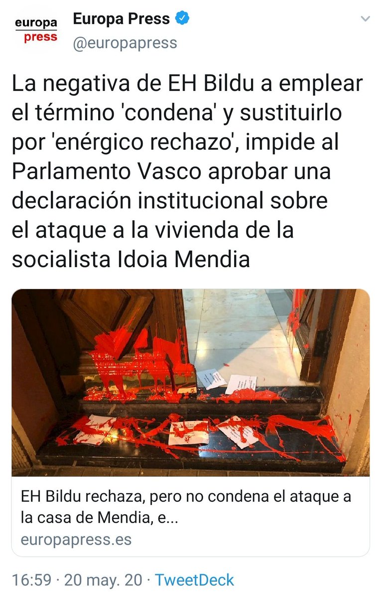 seamos_una_voz's tweet photo. Hay noticias que se retratan solas 

EH Bildu se niega a condenar el ataque a la vivienda de Idoia Mendia, del PSE

Mientras, el PSOE pacta con EH Bildu su abstención para sacar adelante la prórroga del estado de alarma una reforma laboral

Pactan con el diablo, y lo saben https://t.co/o18C59EM90