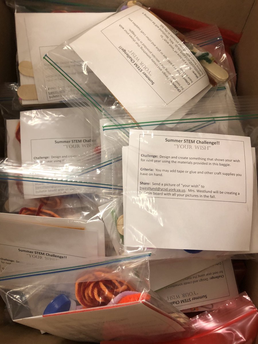 BarbaraWestlund's tweet photo. Summer STEM kits getting ready to head home with students! I can’t wait to see what they create!
#engageYCSD @kecagle @kdenny_ #InnovateYCSD
@leadegriffin @tkrejcareck #stemYCSD @PamNorthamVA
@ScienceMusofVa #STEMva @tmanglicmot https://t.co/qjhhXiXpZV