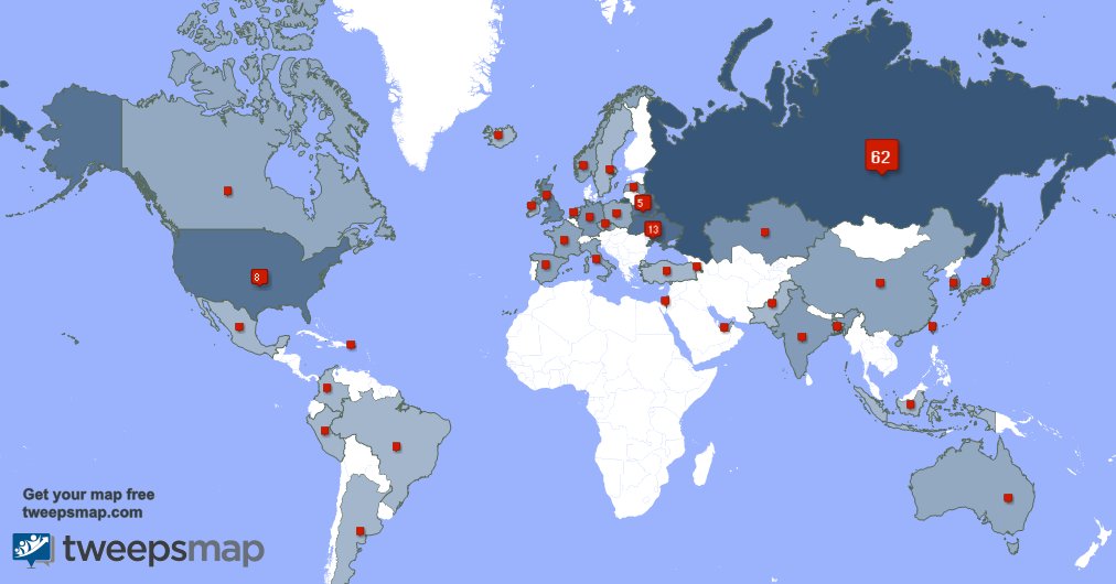 I have 6 new followers from Russia, and more last week. See tweepsmap.com/!jingyyyyyyy