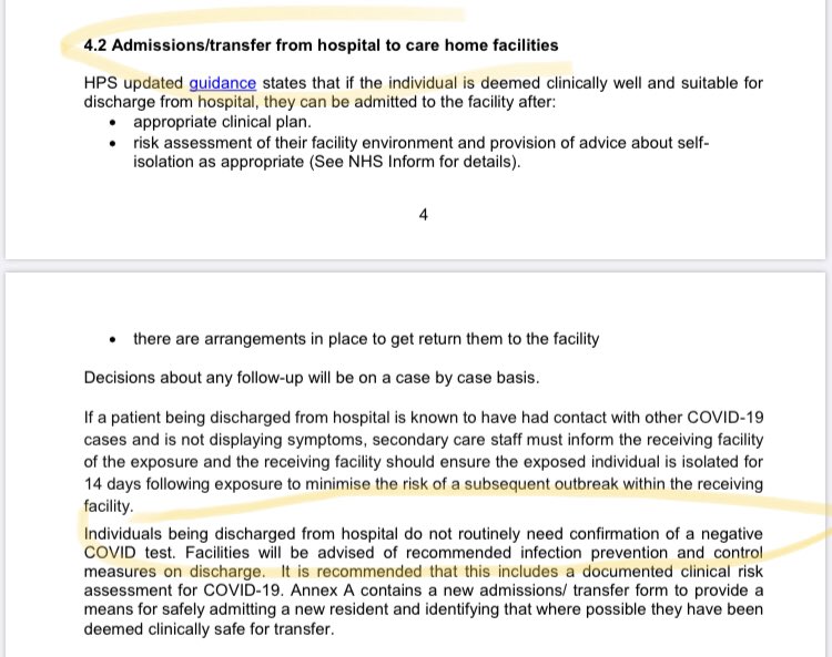 Scottish Governnent Guidance from March 26 said hospital patients being discharged to care homes did not need a ‘negative COVID test’. The guidance wasn’t updated until May 15.