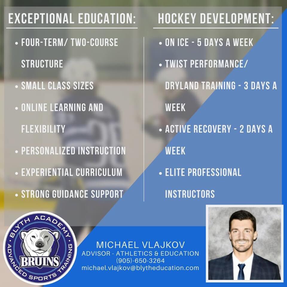 Blyth Academy Burlington and our Advanced Hockey Training Program is the best if both world for student athletes wanting to get to the next level. Grades 5-12. Contact myself to learn more about our program!